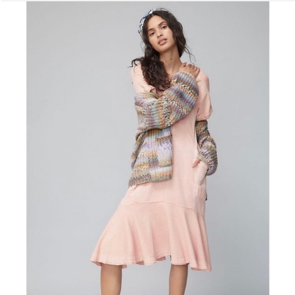 Anthropologie Joella Midi Dress Pink Asymmetrical Ruffle XS Cotton